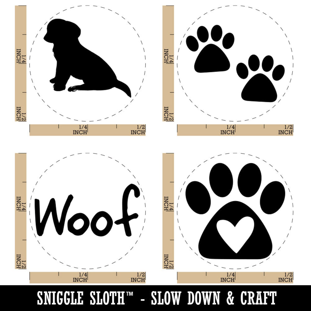 Puppy Dog Woof Paw Print Heart Rubber Stamp Set for Stamping Crafting Planners